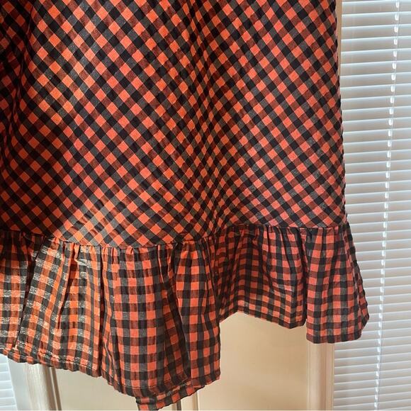 Ganni Smocked Gingham Midi Dress Orange and Black Sleeveless Dress NWT - Picture 3 of 16